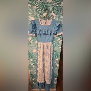 Vintage prairie dress baby blue w/ white lace Martha’s Miniatures sz 14